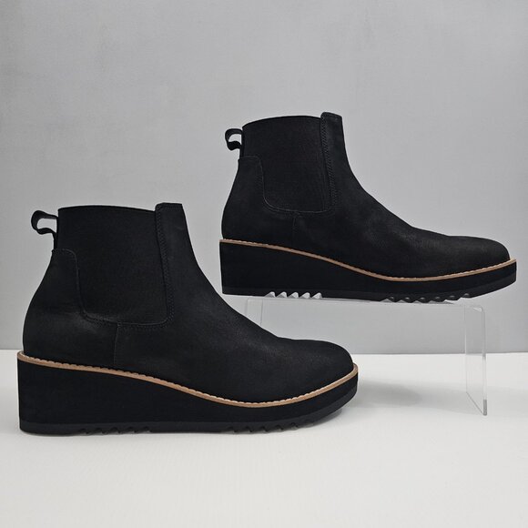 Eileen Fisher Luv Ankle Bootie Womens 11 Black Leather Wedge Chelsea Pull On - Picture 3 of 13